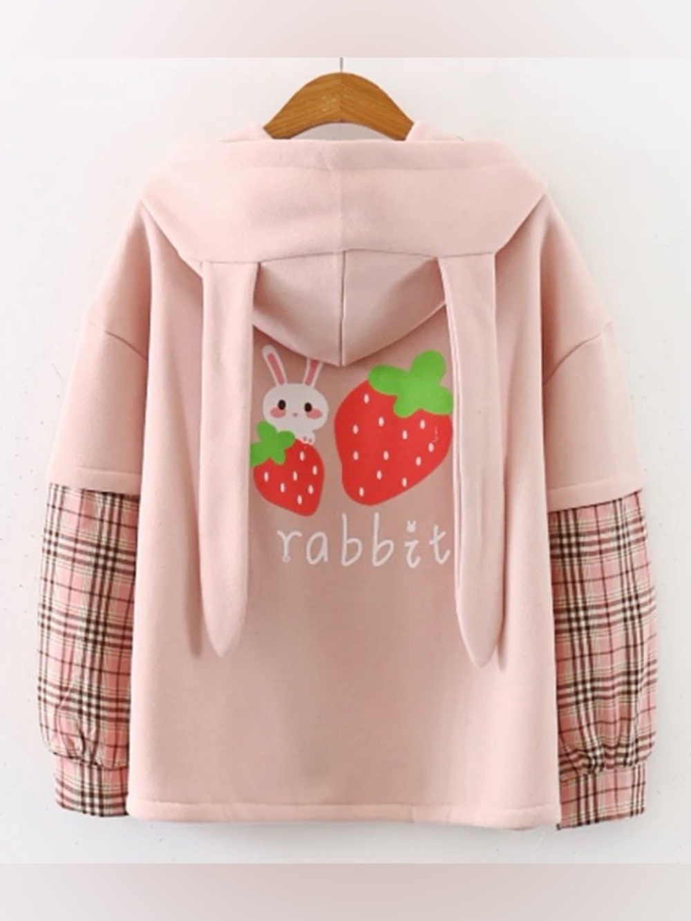 Andester Pink Rabbit & Strawberry Hoodie Japanese Streetwear Sweatshirt